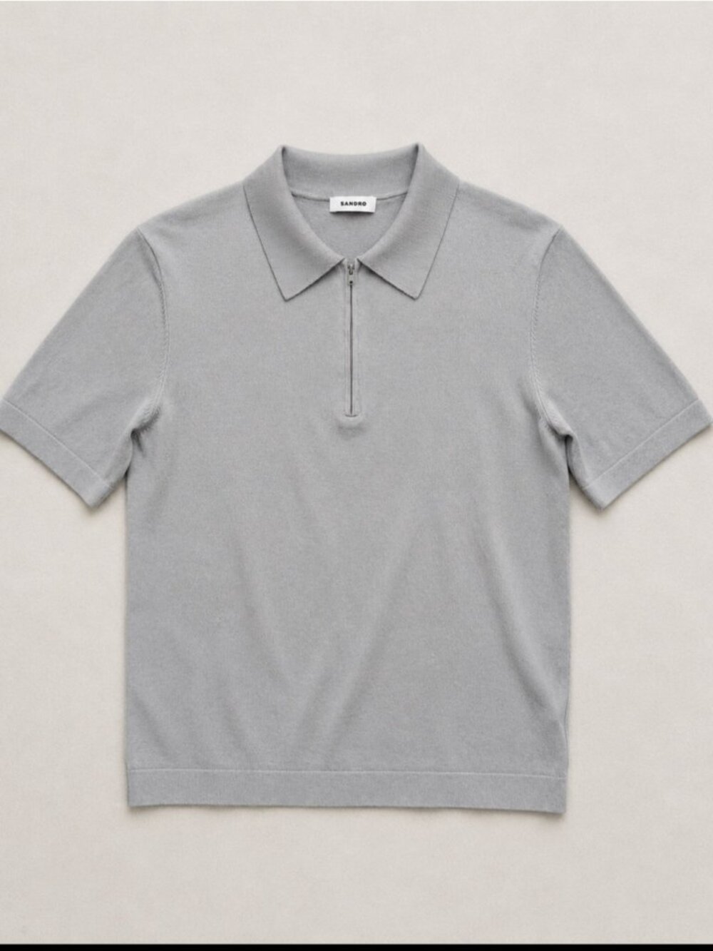 Sandro Paris Knit Zip Polo Shirt Men Medium Gray Acetate Blend Short Sleeve